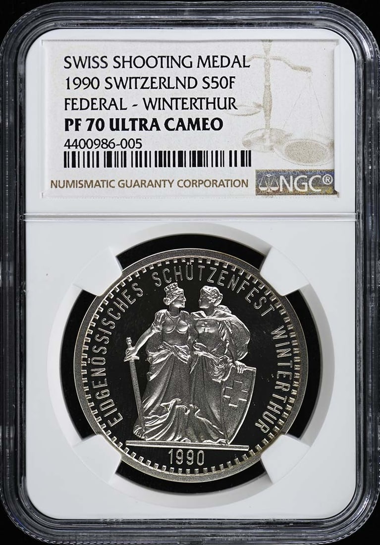 1990 Switzerland KM-S34 Winterthur Festival S50F NGC PR70DCAM Coin: 1990 Switzerland KM-S34 Winterthur Festival S50F NGC PR70DCAM Coin This 1990 Switzerland KM-S34 Winterthur Festival coin is a remarkable piece, graded PR70 by NGC, ensuring its top-notch quality. It i