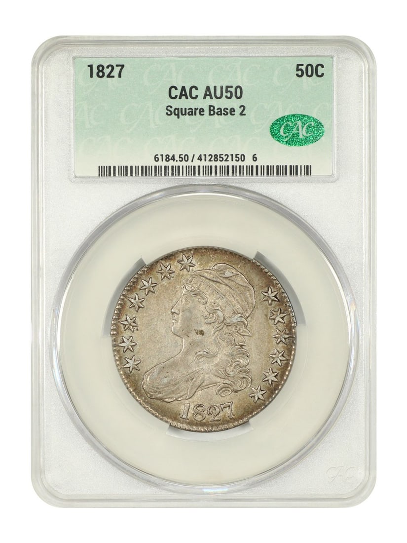 Capped Bust 1827 Half Dollar CACG AU50 Square Base 2 Variety (1 of 4)