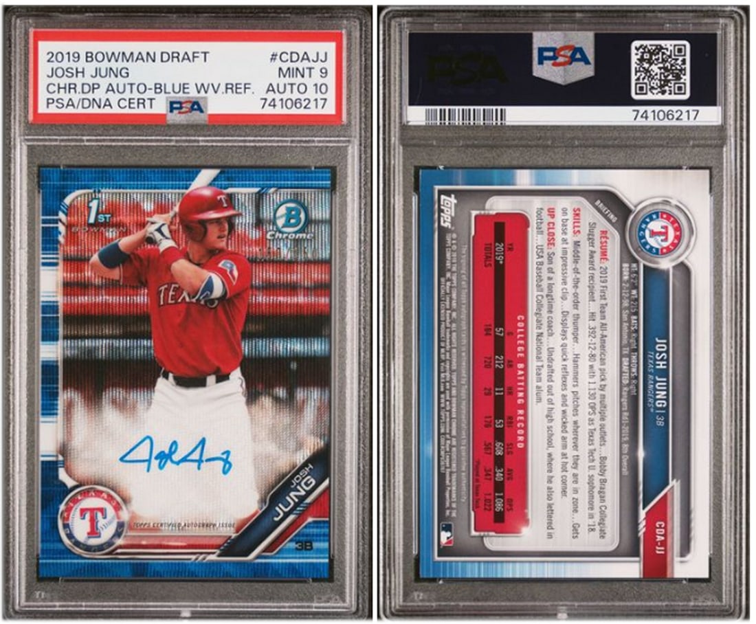 Josh Jung 2019 Bowman Draft Chrome Blue Wave Auto PSA 9 150/150 (1 of 1)