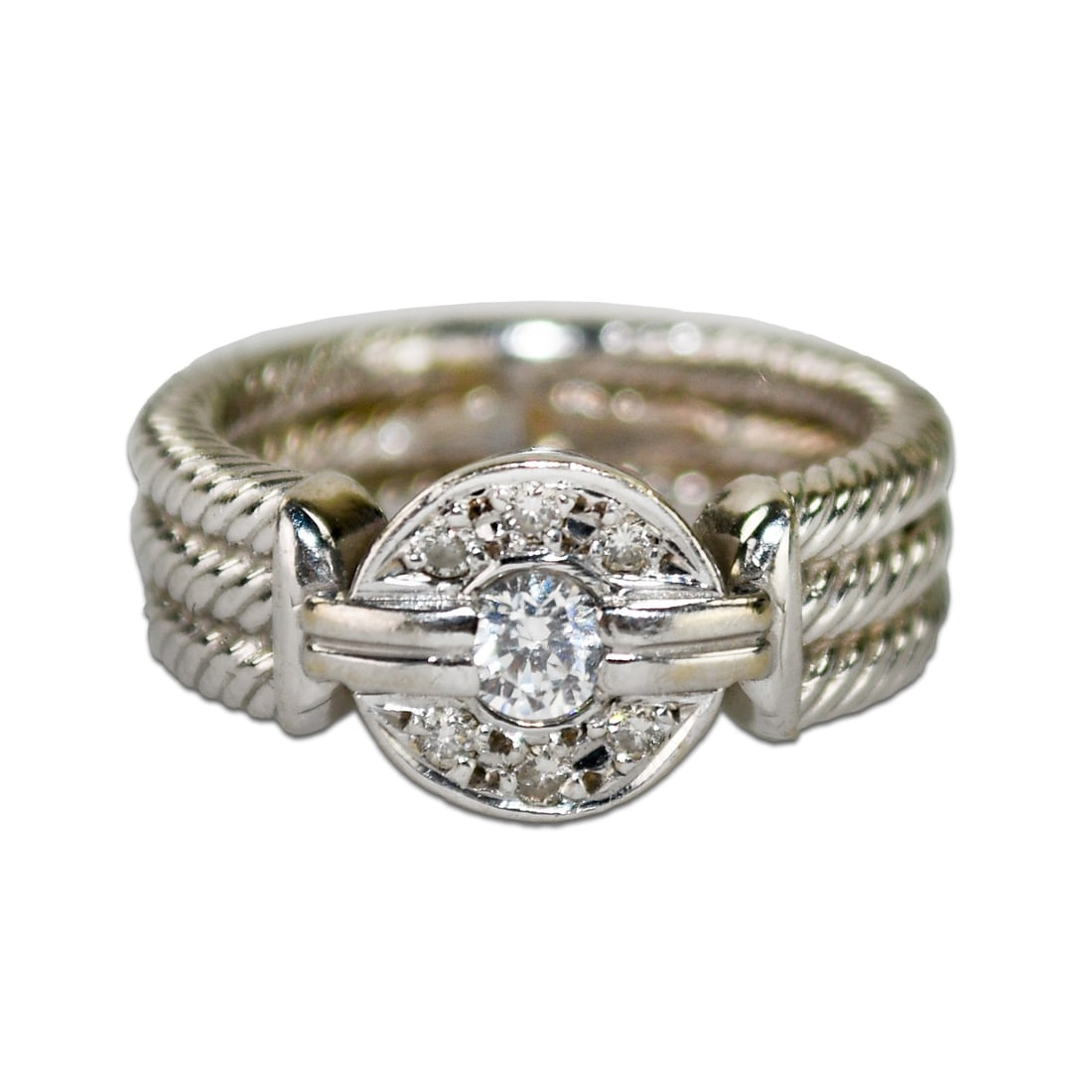 14K White Gold Cocktail Ring with Lab-Created CZ and Diamonds (1 of 7)