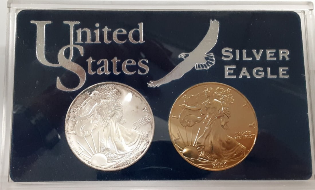 2000 American Silver Eagle Pair Gold Layered Uncertified Coins (1 of 2)