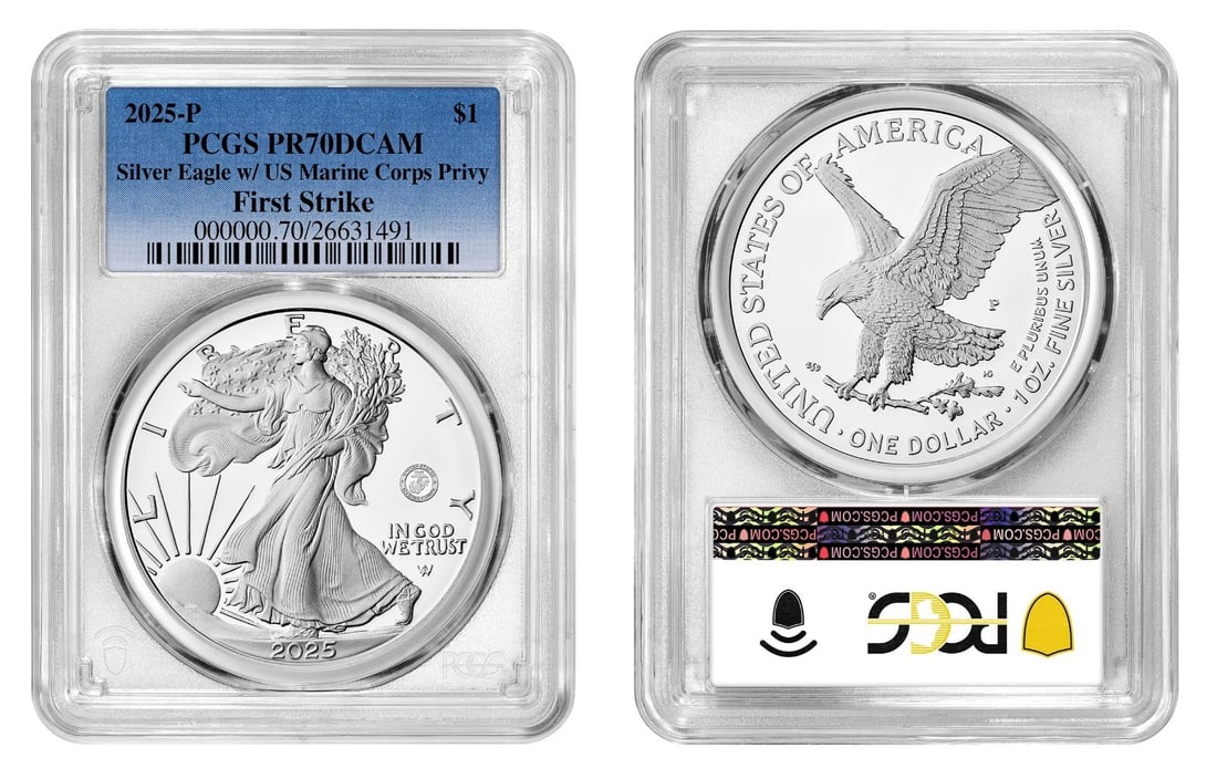 2025-P Proof American Silver Eagle PR70 U.S. Marine Privy First Strike PCGS (1 of 1)