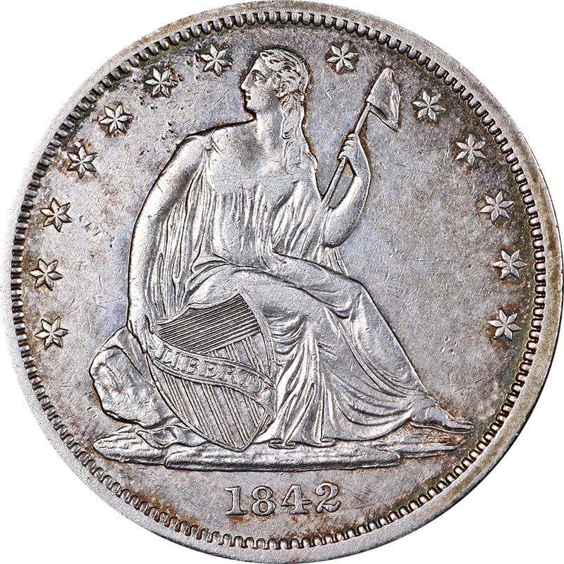 1842-P Seated Half Dollar Small Date Silver Coin Nice AU Details (1 of 2)