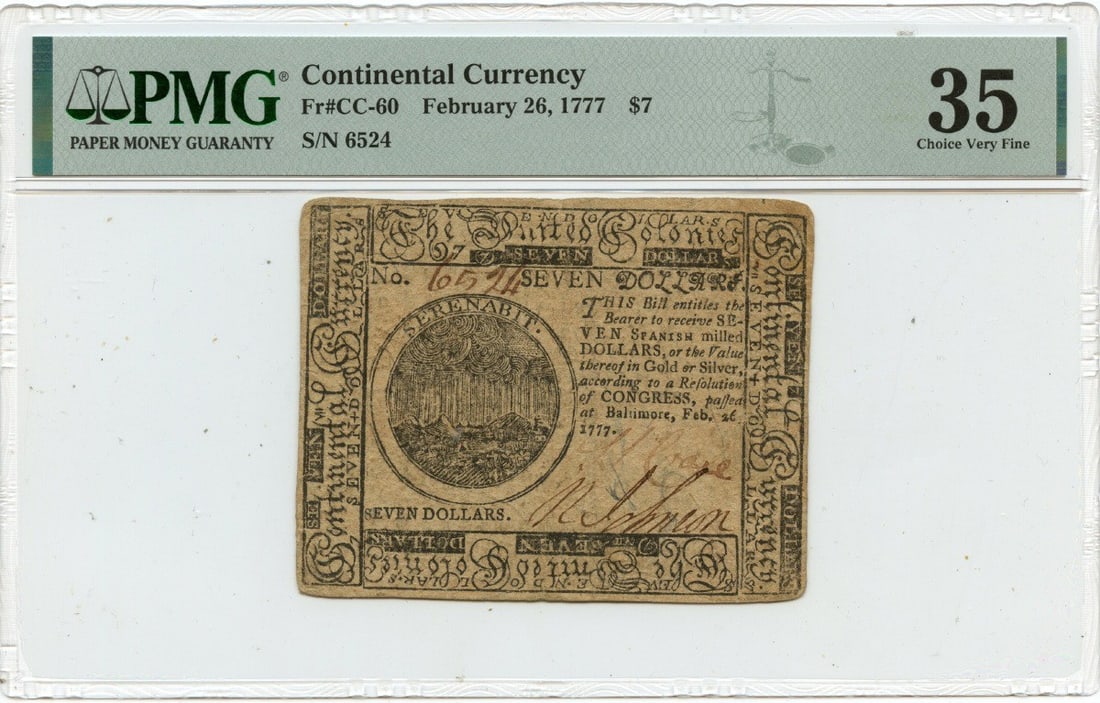 1777 $7 Continental Currency PMG VF35 Certified Authentic (1 of 2)