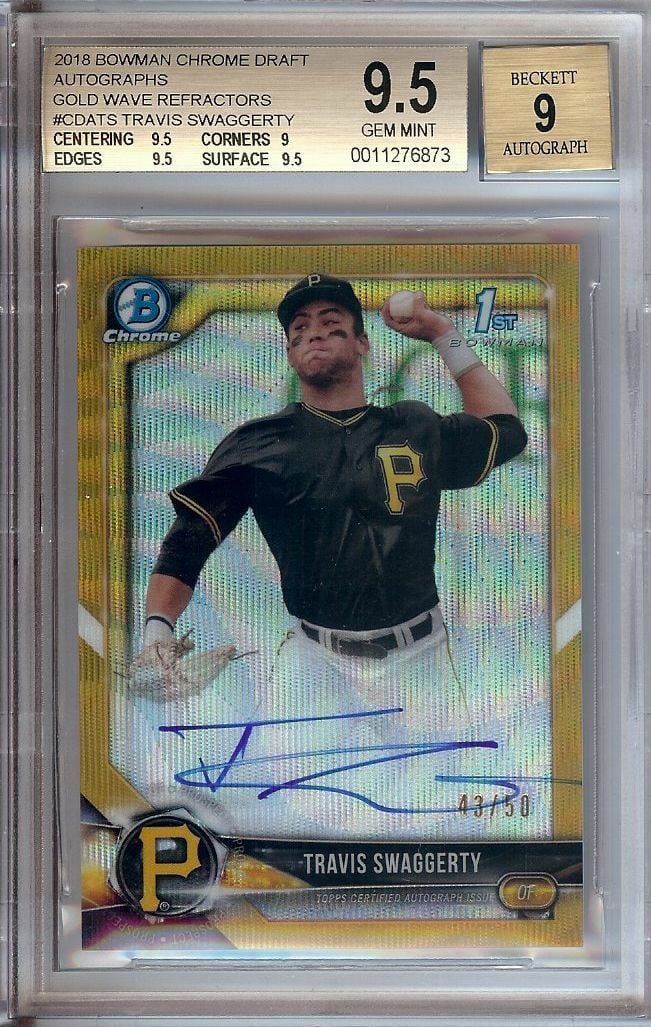 Travis Swaggerty 2018 Bowman Chrome Draft Gold Wave RC Auto BGS 9.5 #TS 43/50 (1 of 2)