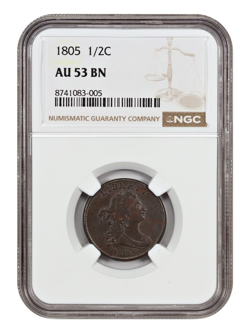 1805 Draped Bust Half Cent NGC AU53 Better Date Coin (1 of 4)