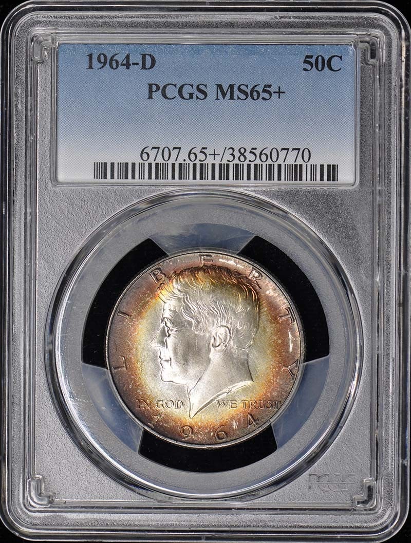 1964-D Kennedy Half Dollar Silver PCGS MS65+ Stunning Toning (1 of 4)