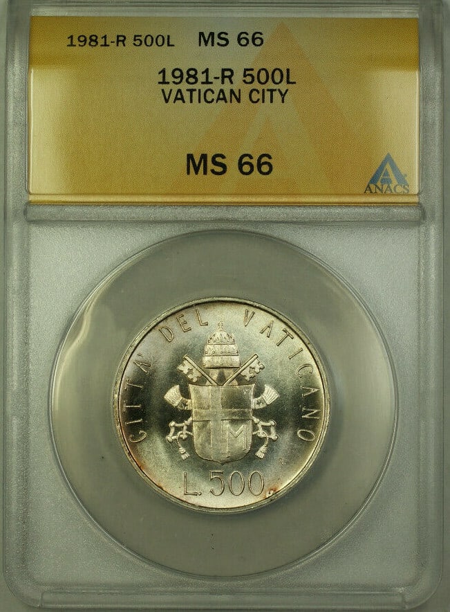 1981 Vatican City Silver 500 Lire Coin ANACS MS 66 Uncirculated (1 of 2)