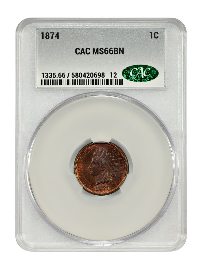 1874 Indian Cent 1C CACG MS66BN Uncirculated (1 of 4)