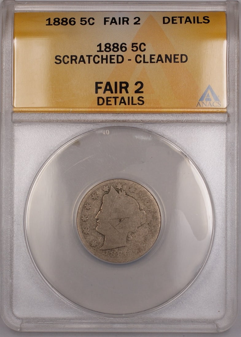 1886 Liberty Nickel 5c Coin ANACS F-2 Details Philadelphia Mint (1 of 2)