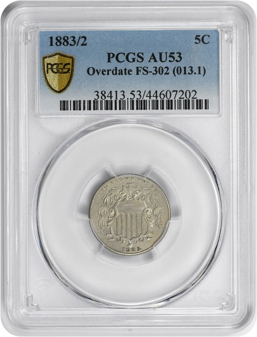 1883/2 Shield Nickel Overdate AU53 PCGS Certified Philadelphia Mint (1 of 4)