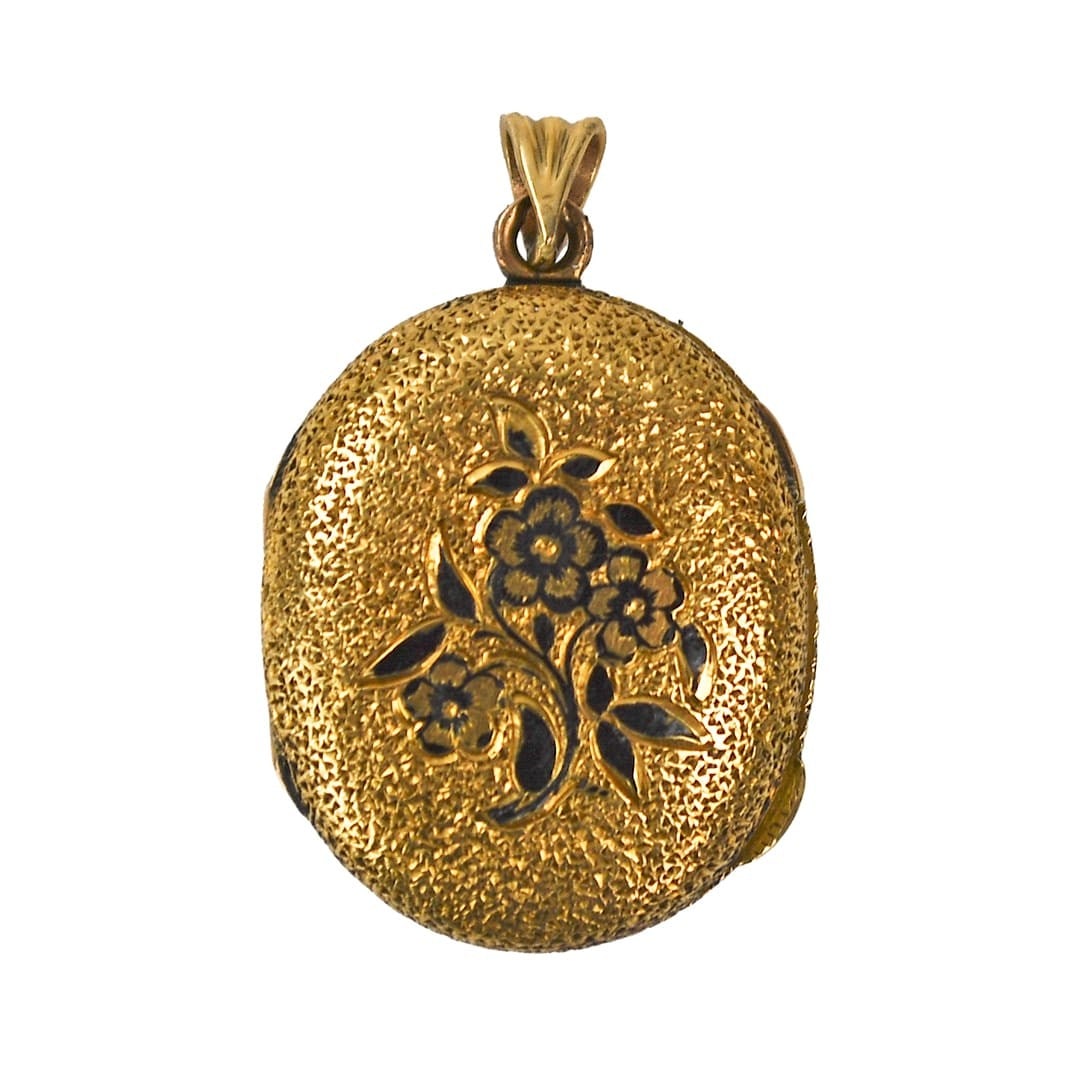 14k Yellow Gold Oval Floral Locket with Black Enamel (1 of 10)