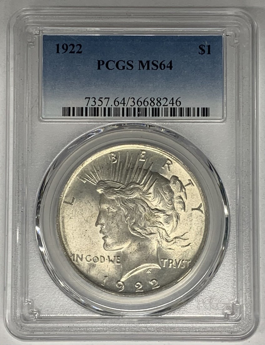 1922 Peace Silver Dollar Coin PCGS MS 64 Uncirculated (1 of 2)