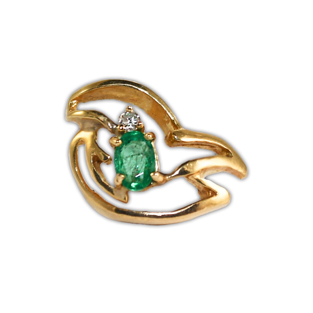 Vintage 14k Yellow Gold Emerald Diamond Wind Blowing Stickpin (1 of 4)