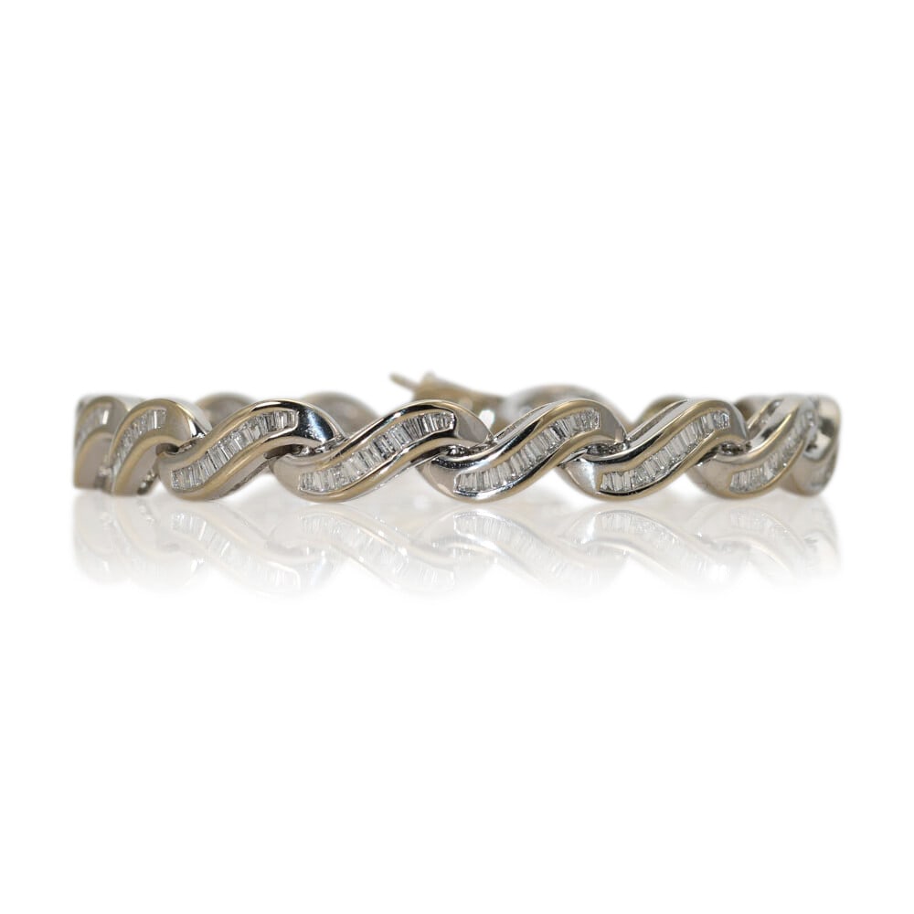 18K White Gold Diamond Ribbon Bracelet 2.00ctw 19g (1 of 7)