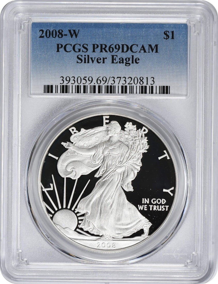 2008-W American Silver Eagle Dollar PR69DCAM PCGS Proof 1 oz Silver (1 of 2)