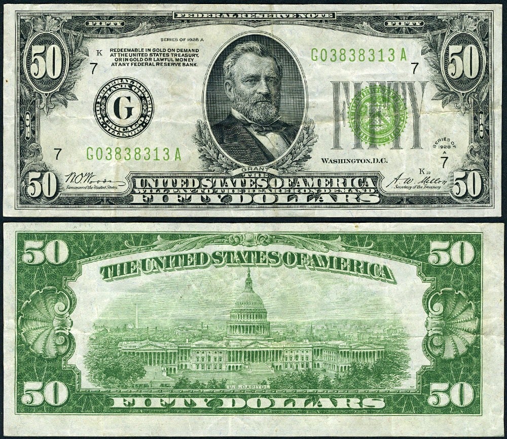 1928-A $50 Federal Reserve Note Chicago G-A Block VF Plus (1 of 3)