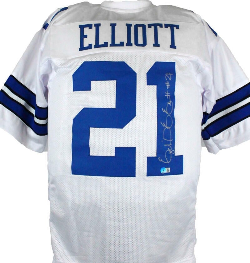 Ezekiel Elliott Autographed Dallas Cowboys Pro Style Jersey Beckett Authenticated Silver (1 of 5)