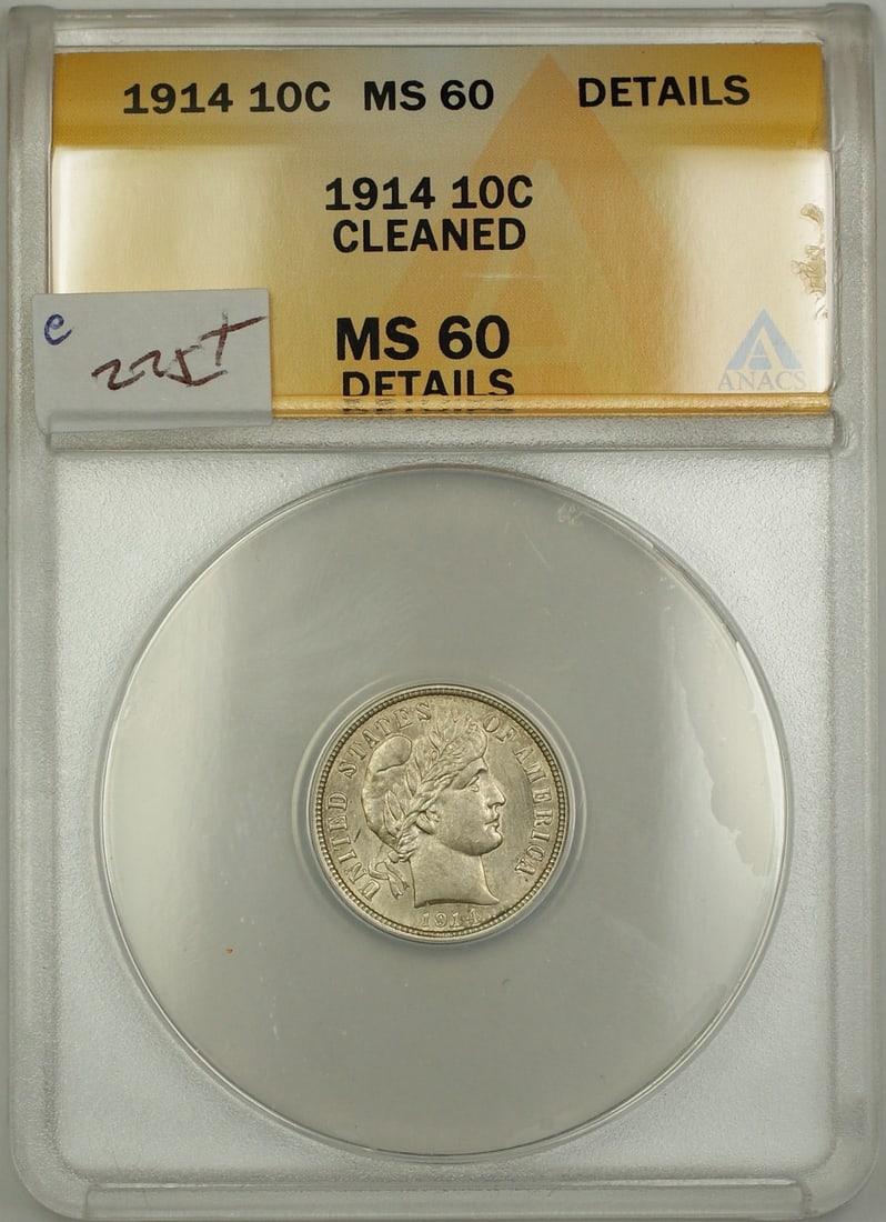 1914 Barber Silver Dime 10C ANACS MS-60 Certified Coin (1 of 1)