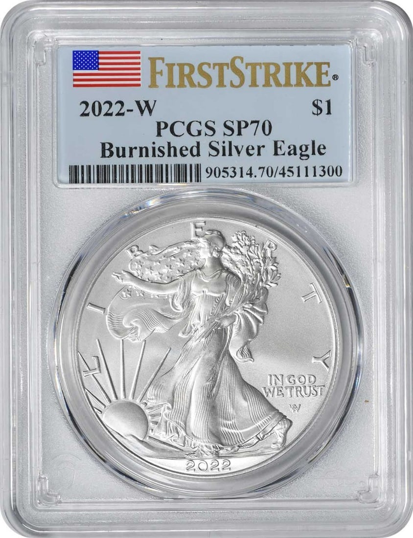 2022-W American Silver Eagle Burnished SP70 PCGS Certified Coin (1 of 2)