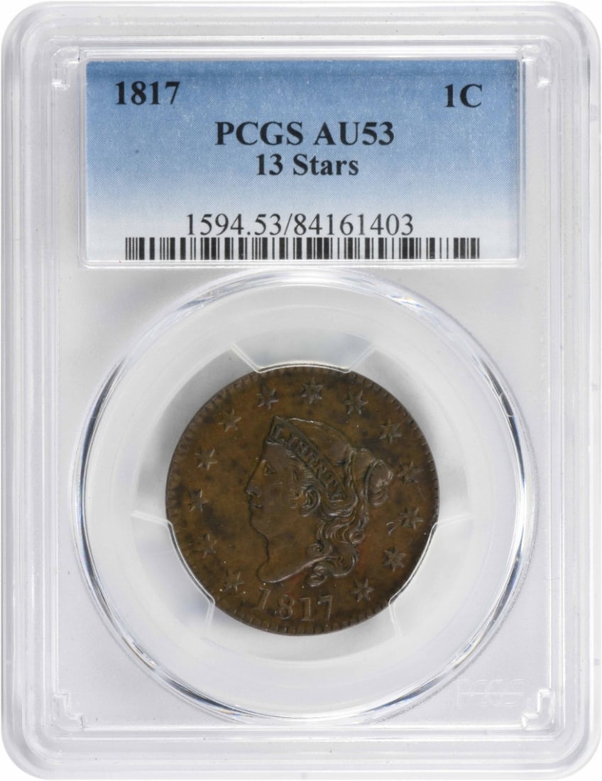 1817 Large Cent Coronet Head AU53 PCGS Copper Coin (1 of 2)