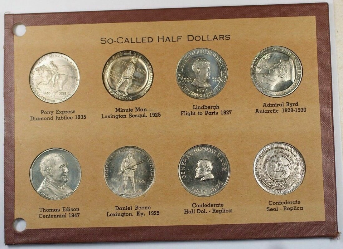 Collection of 8 So-Called Half Dollar Tokens in Booklet (1 of 2)