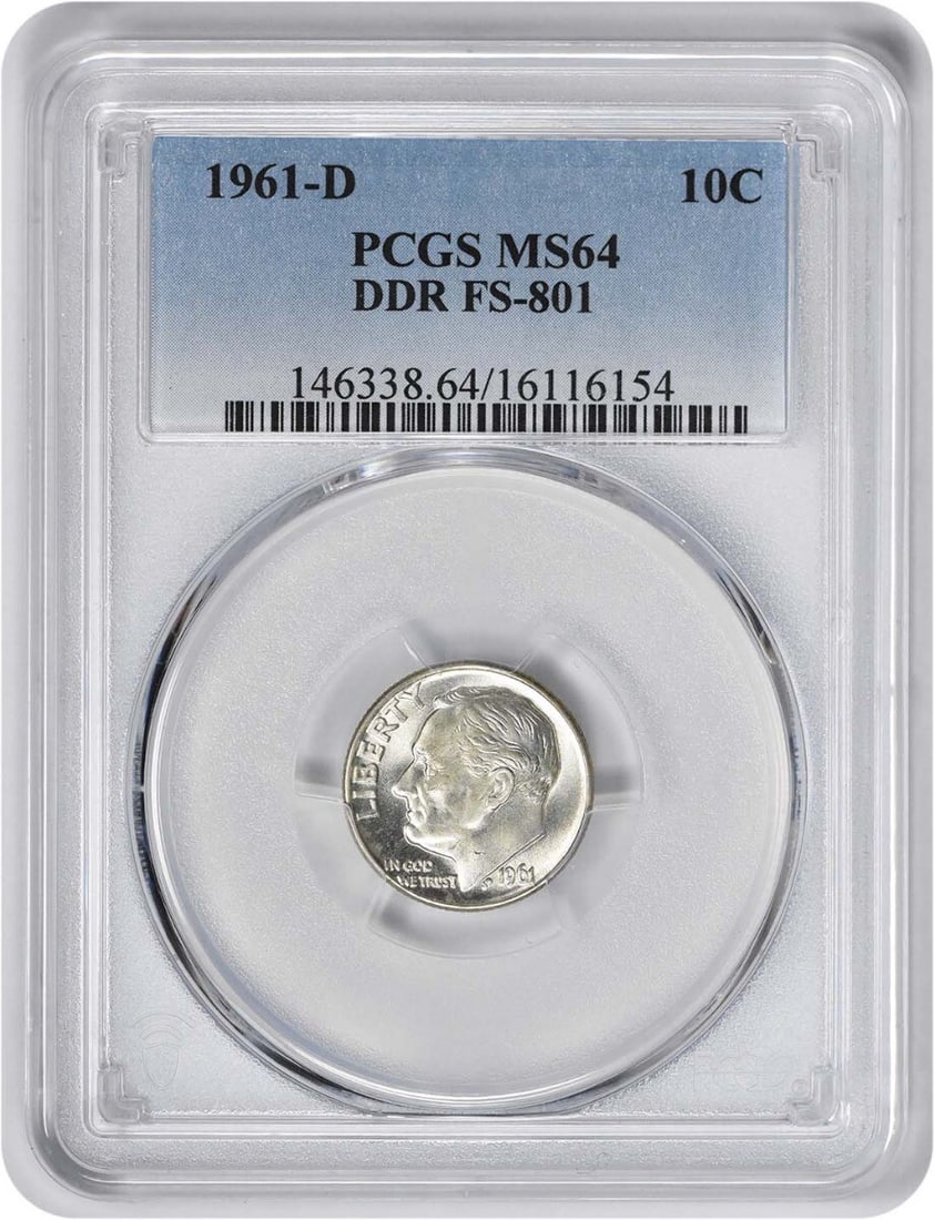 1961-D Roosevelt Silver Dime MS64 PCGS 90% Silver Denver Mint: 1961-D Roosevelt Silver Dime MS64 PCGS 90% Silver Denver Mint This exquisite 1961-D Roosevelt Silver Dime is a beautiful example of numismatic craftsmanship. Graded MS64 by PCGS, this uncirculated coi