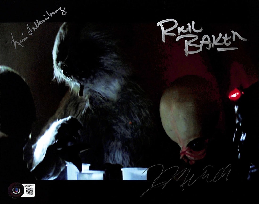 Star Wars ANH Signed 8x10 Photo by Rick Baker Kim Falkinburg Jibralta Merrill Beckett LOA: Star Wars ANH Signed 8x10 Photo by Rick Baker Kim Falkinburg Jibralta Merrill Beckett LOA This is an original 8x10 photograph from Star Wars: A New Hope (ANH), autographed by notable crew members Rick