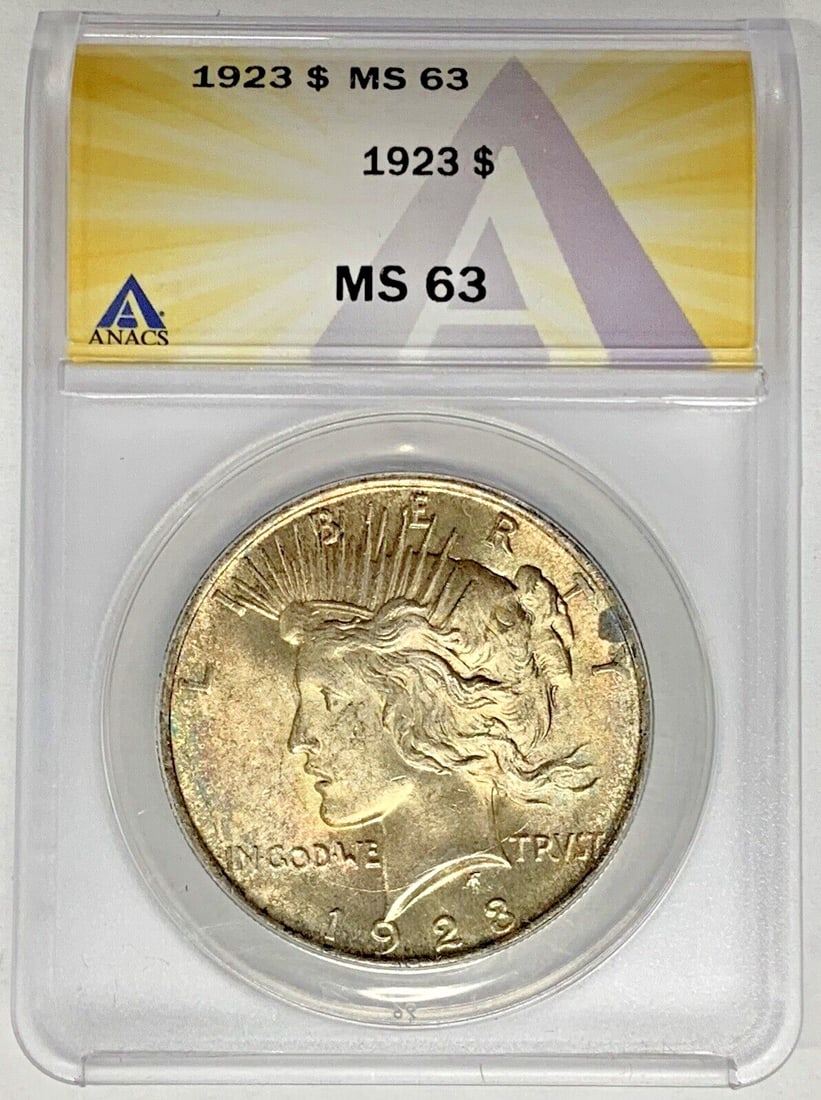 1923 Peace Silver Dollar Coin ANACS MS 63 Colorful Tone (1 of 2)