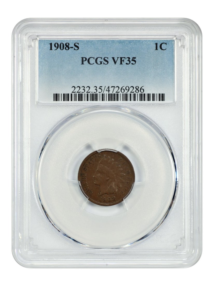 1908-S Indian Cent PCGS VF35 Key Date Scarce Coin (1 of 4)