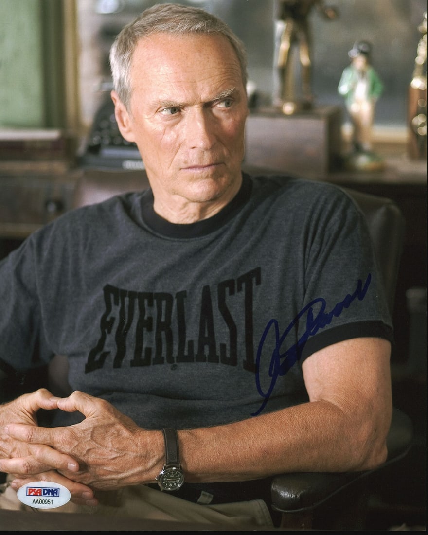 Clint Eastwood Signed Million Dollar Baby 8x10 Photo PSA/DNA Certified: Clint Eastwood Signed Million Dollar Baby 8x10 Photo PSA/DNA Certified This authentic autographed 8x10 photo features Clint Eastwood from the acclaimed film Million Dollar Baby. Personally signed by E