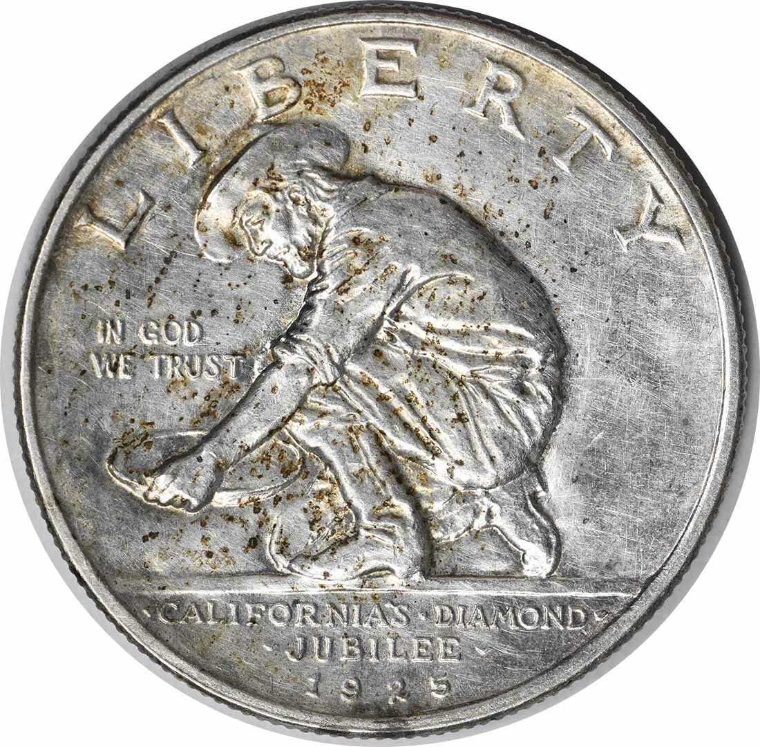 1925-S California Commemorative Silver Half Dollar AU Jo Mora Design: 1925-S California Commemorative Silver Half Dollar AU Jo Mora Design This California Commemorative Silver Half Dollar, minted in 1925 at the San Francisco mint, is a remarkable piece for collectors. I