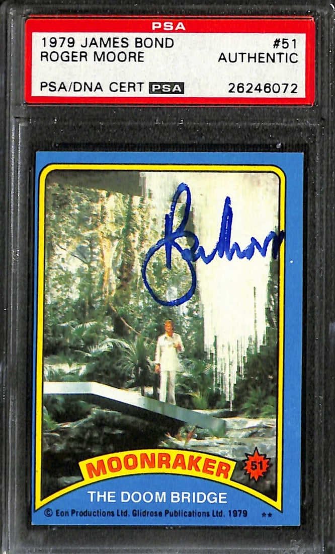 Roger Moore Autographed 1979 Topps James Bond Moonraker #51 PSA/DNA (1 of 1)