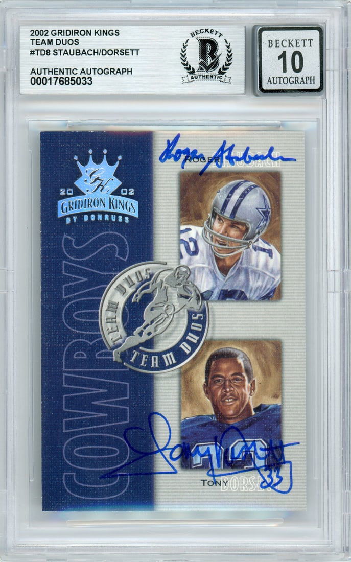 2002 Gridiron Kings Team Duos Roger Staubach Tony Dorsett Dual Autographed Card BGS (1 of 2)