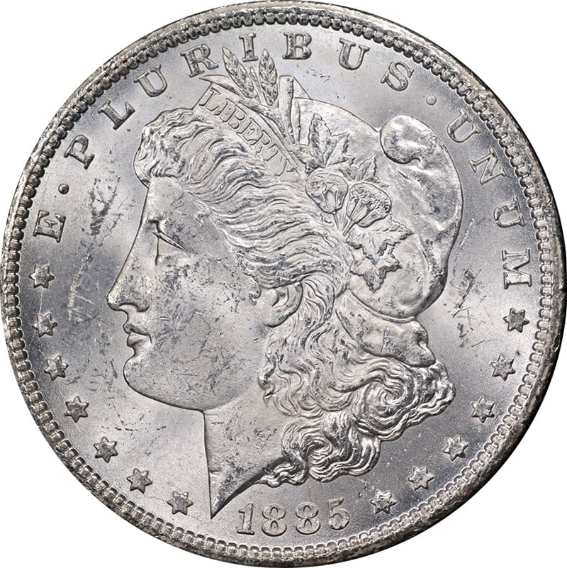 1885-CC GSA Morgan Silver Dollar NGC MS62 Exceptional Eye Appeal: 1885-CC GSA Morgan Silver Dollar NGC MS62 Exceptional Eye Appeal This 1885-CC GSA Morgan Silver Dollar is a stunning example, certified by NGC with a grade of MS62. It features exceptional eye appeal,