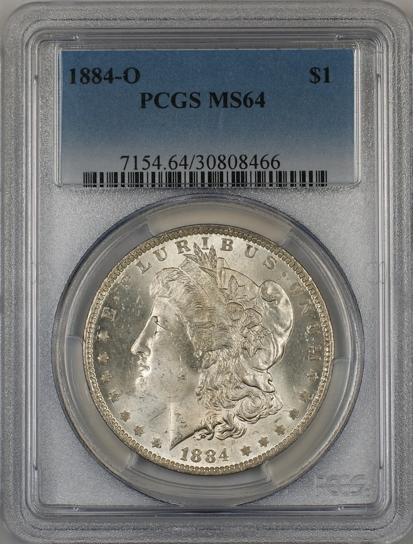 1884-O Morgan Silver Dollar Coin PCGS MS64 Uncirculated: 1884-O Morgan Silver Dollar Coin PCGS MS64 Uncirculated This 1884-O Morgan Silver Dollar is a remarkable piece of numismatic history. Graded MS 64 by PCGS, this uncirculated coin showcases its pristin