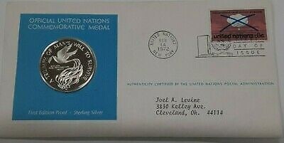 1972 United Nations FDC Franklin Mint Silver Medal Nuclear Treaty: 1972 United Nations FDC Franklin Mint Silver Medal Nuclear Treaty This remarkable 1972 United Nations First Day Cover (FDC) features a commemorative silver medal celebrating the Nuclear Weapons Treaty