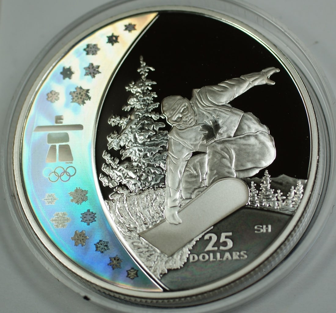 2008 Canada $25 Silver Holographic Proof Coin Snowboarding COA (1 of 3)