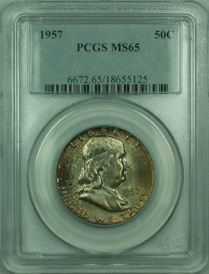 1957 Franklin Silver Half Dollar PCGS MS 65 Original Mint Toning (1 of 2)