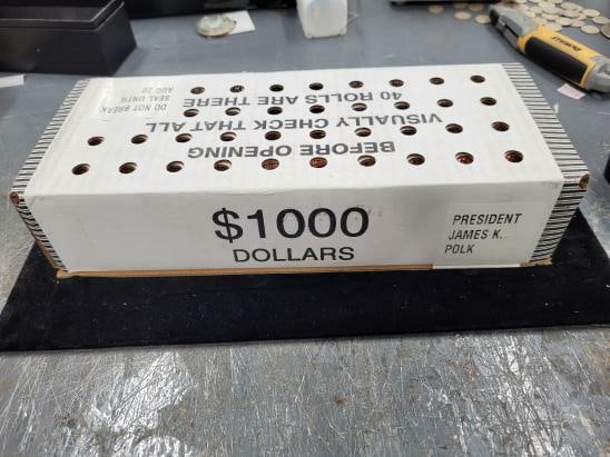 2009-P James K Polk Presidential Dollar Coin Box of 1000 Uncirculated Coins: 2009-P James K Polk Presidential Dollar Coin Box of 1000 Uncirculated Coins This listing features a sealed box containing 1000 coins of the 2009-P James K. Polk Presidential Dollar. These coins are un