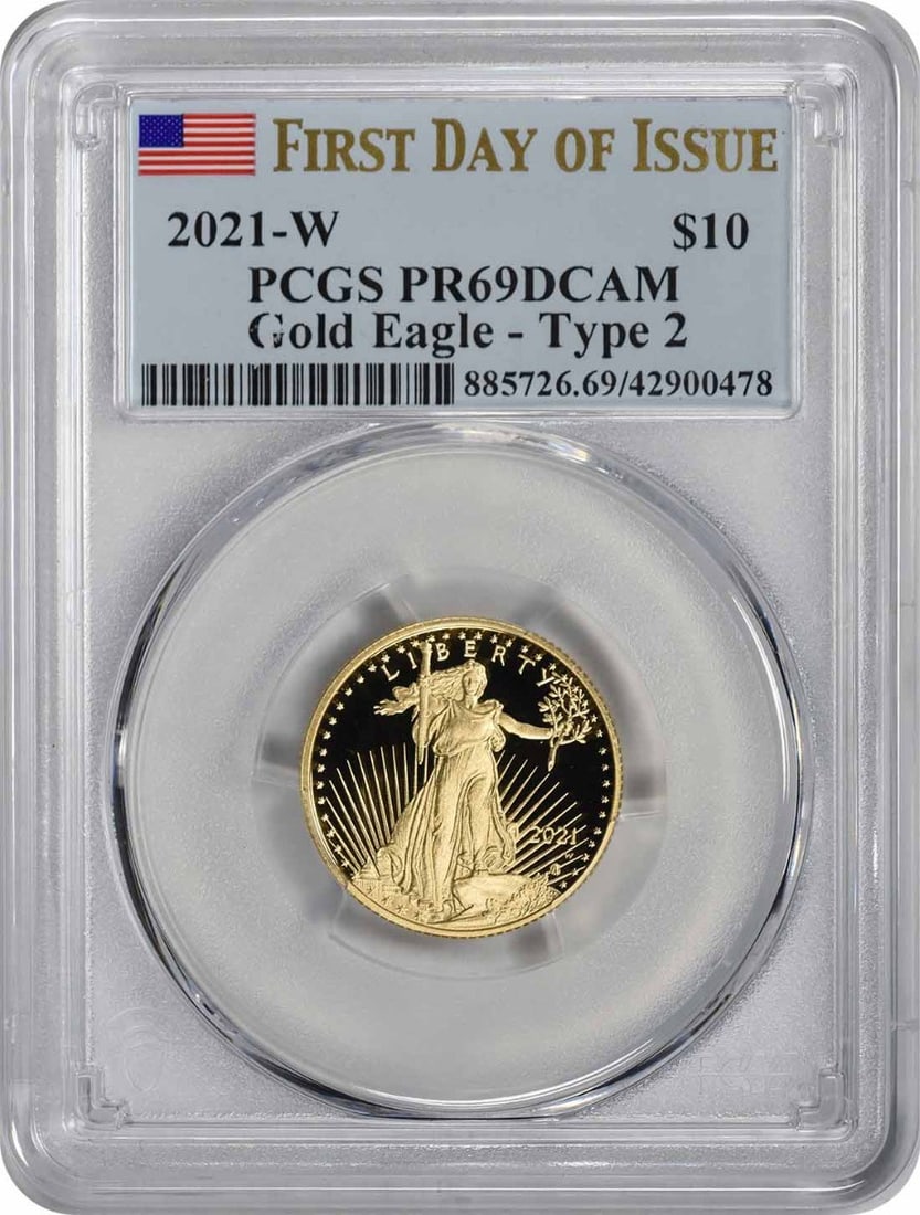 2021-W $10 American Proof Gold Eagle Type 2 PR69DCAM PCGS First Day of Issue (1 of 2)