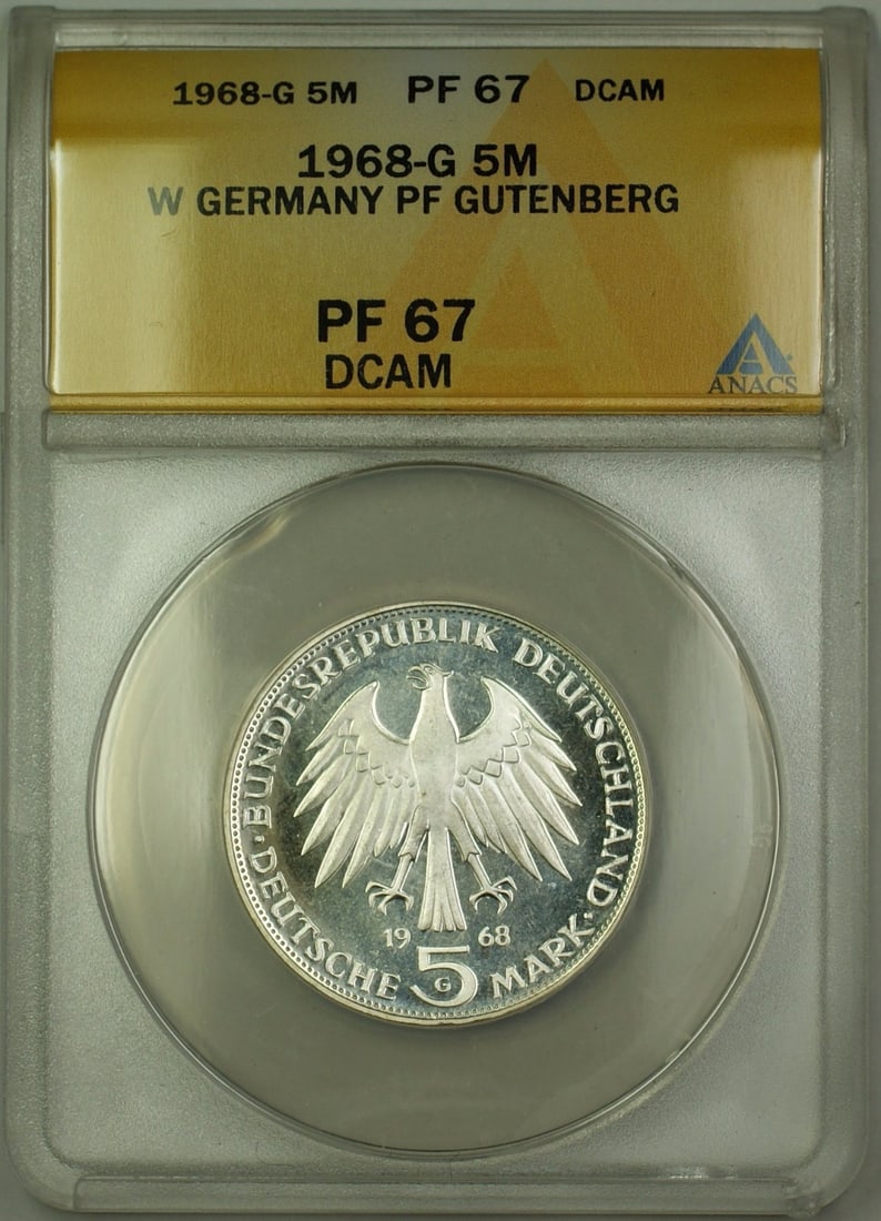 1968 West Germany 5 Mark Silver Coin ANACS PF67 Deep Cameo (1 of 1)