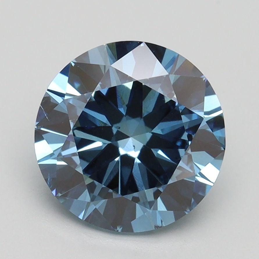 Loose Diamond - ROUND 2.5ct Fancy Vivid Blue SI1: Loose Diamond - ROUND 2.5ct Fancy Vivid Blue SI1 Source: This is a real non-mined Diamond that has been grown in a lab Shape: ROUND Carats: 2.5 Color: Fancy Vivid Blue Certification: IGI Video: