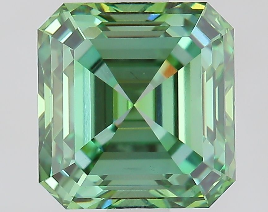 Loose Diamond - ASSCHER 2.1ct Fancy Vivid Green VS1: Loose Diamond - ASSCHER 2.1ct Fancy Vivid Green VS1 Source: This is a real non-mined Diamond that has been grown in a lab Shape: ASSCHER Carats: 2.1 Color: Fancy Vivid Green Certification: IGI Video: