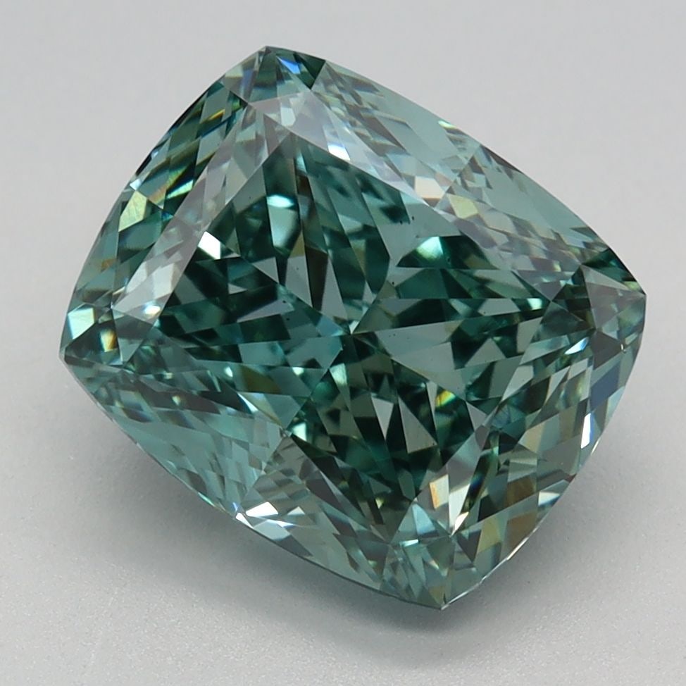 Loose Diamond - CUSHION MODIFIED 3.22ct Fancy Vivid Green VS1: Loose Diamond - CUSHION MODIFIED 3.22ct Fancy Vivid Green VS1 Source: This is a real non-mined Diamond that has been grown in a lab Shape: CUSHION MODIFIED Carats: 3.22 Color: Fancy Vivid Green