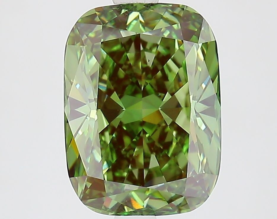 Loose Diamond - CUSHION MODIFIED 3.1ct Fancy Vivid Green VVS2: Loose Diamond - CUSHION MODIFIED 3.1ct Fancy Vivid Green VVS2 Source: This is a real non-mined Diamond that has been grown in a lab Shape: CUSHION MODIFIED Carats: 3.1 Color: Fancy Vivid Green Certifi
