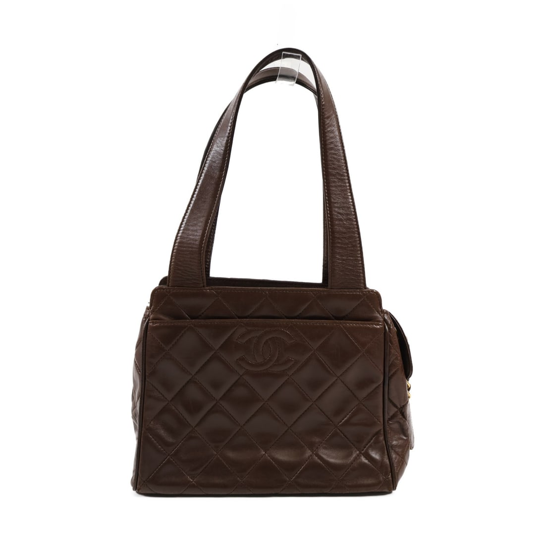 Brown Lambskin CHANEL Vintage Handbag with CC Logo and Gold Hardware (1 of 16)