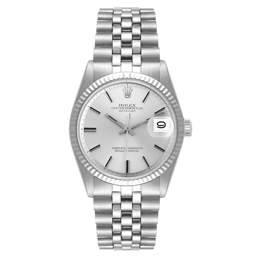 Datejust Ref 1601/4 Silver Stick Dial Jubilee Bracelet Watch: Datejust Ref 1601/4 Silver Stick Dial Jubilee Bracelet Watch This men's Rolex Datejust features a silver stick dial and a fluted bezel, complemented by a Jubilee bracelet. The watch is identified by r