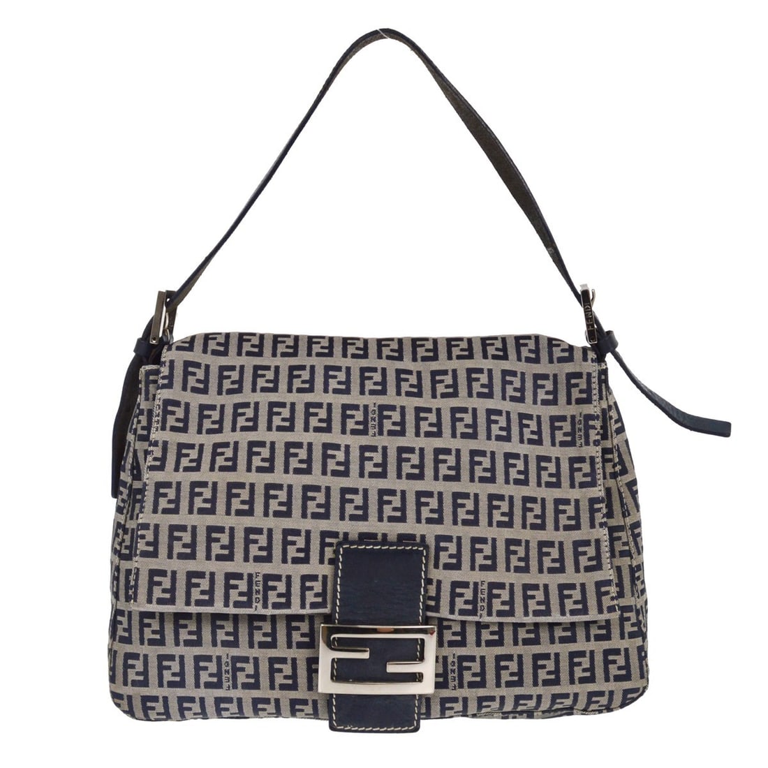 Fendi Zucchino Canvas Mamma Baguette Shoulder Bag Navy Gray (1 of 7)