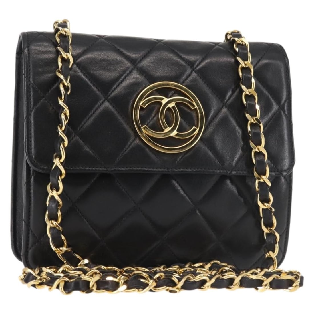 CHANEL Black Gold Matelasse Lamb Skin Shoulder Bag Auth 128938V (1 of 18)